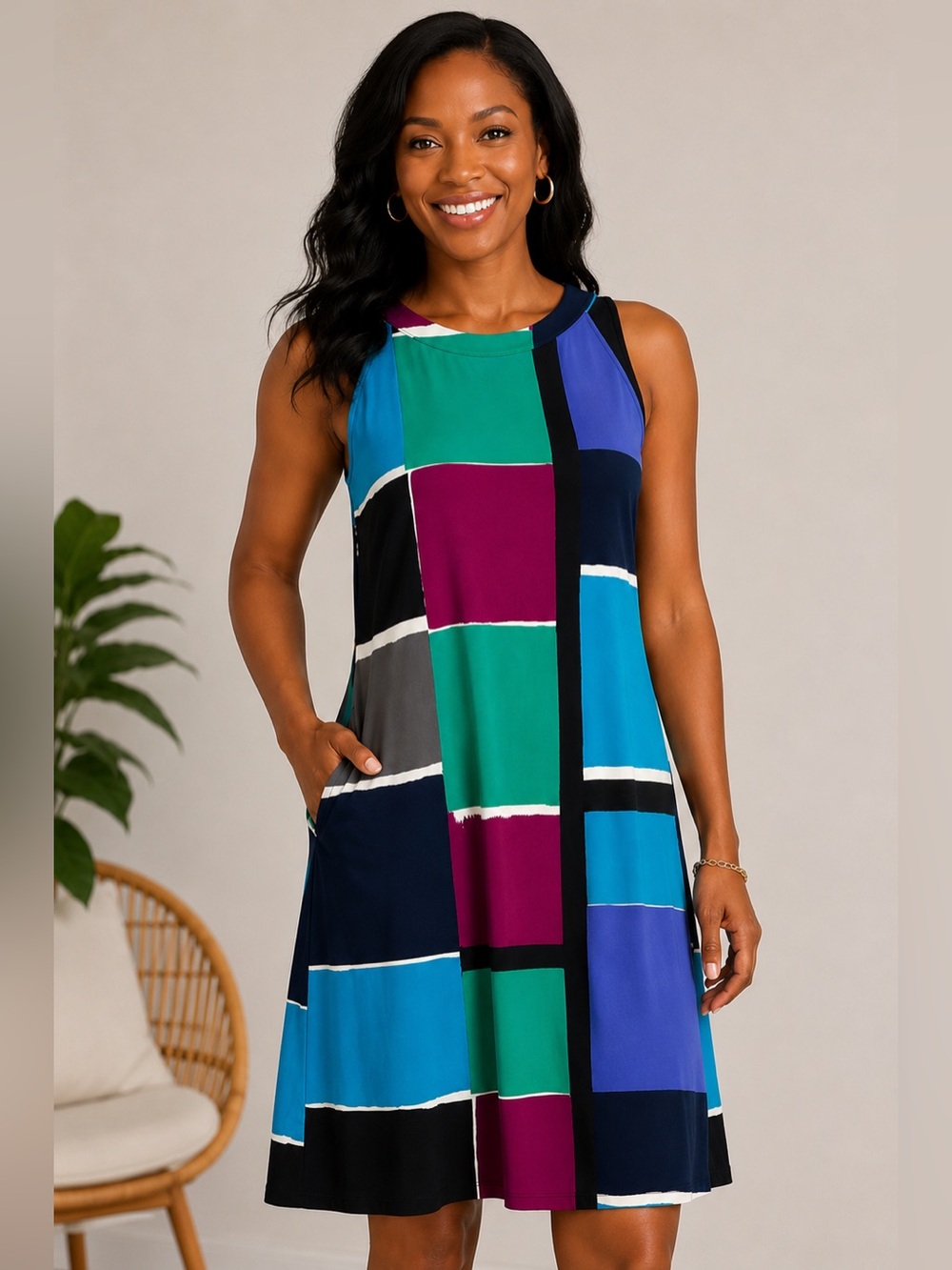 LOFT Colorblock Sleeveless Shift Dress Size Small Multicolor Keyhole Back